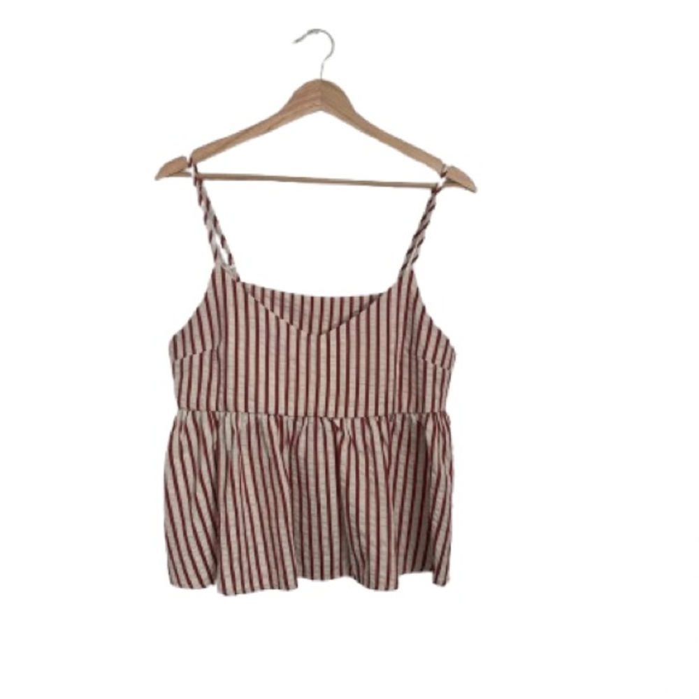 By Together Striped Babydoll Tank Top Red & Cream Size M Boho Summer